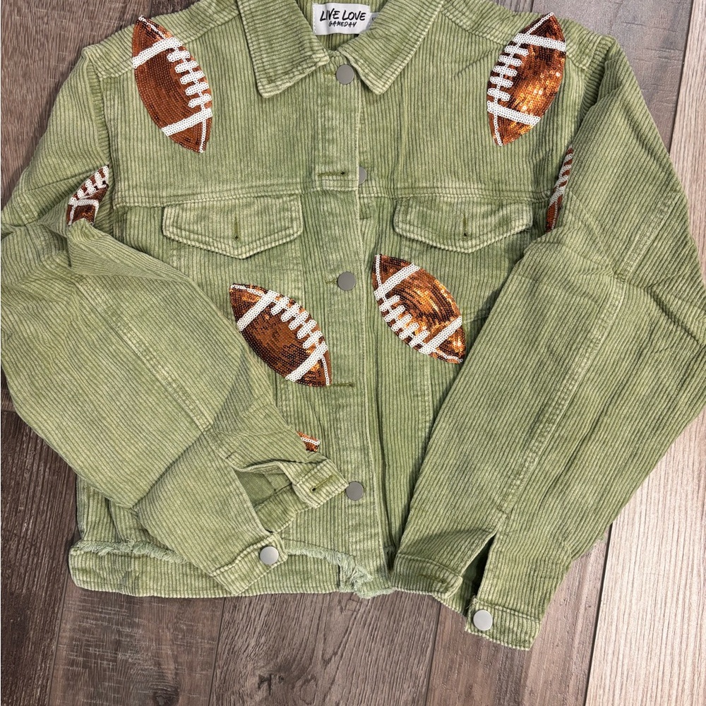 Olive Corduroy Sequin Football Gameday Jacket Live Love Gameday